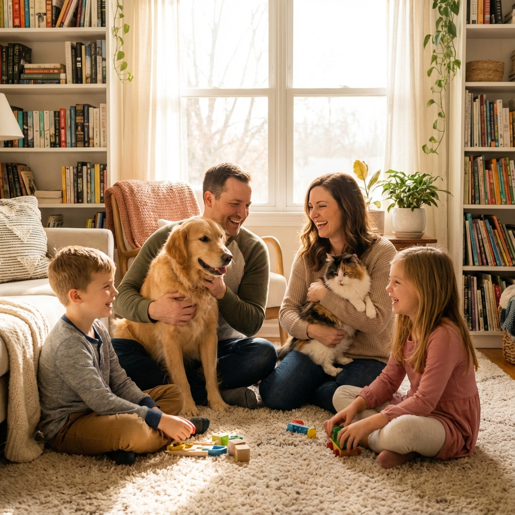 Happy Family with Pets